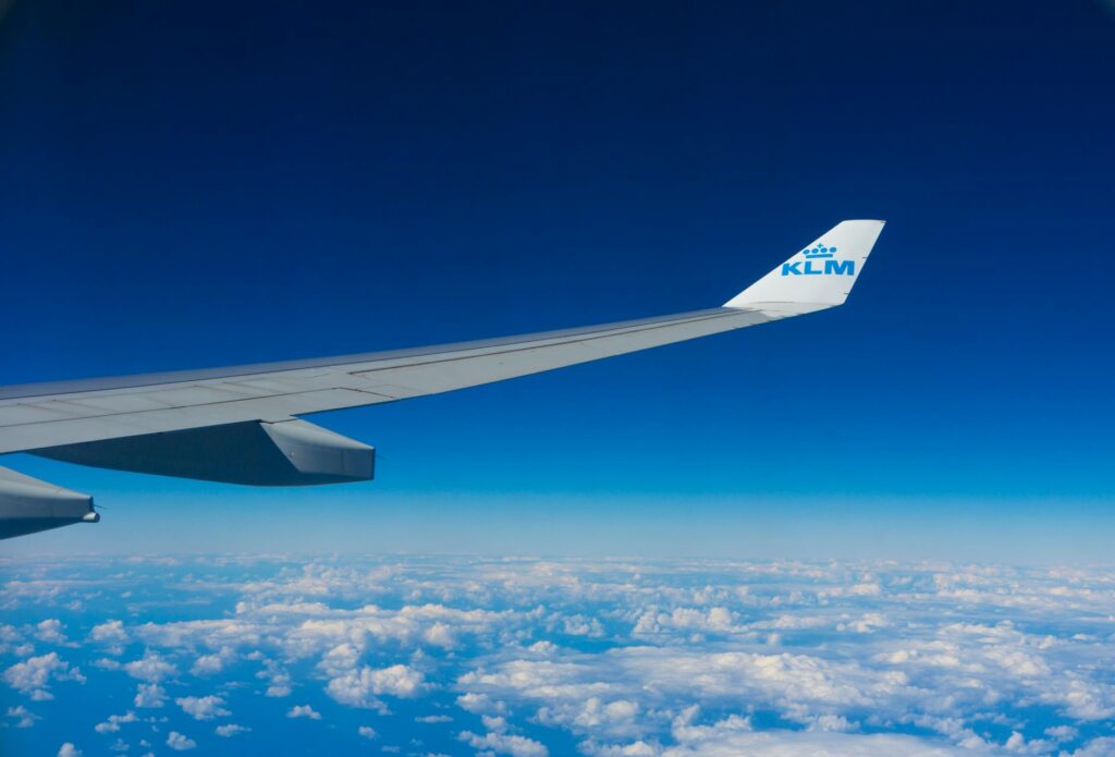 photo of white and blue klm plane