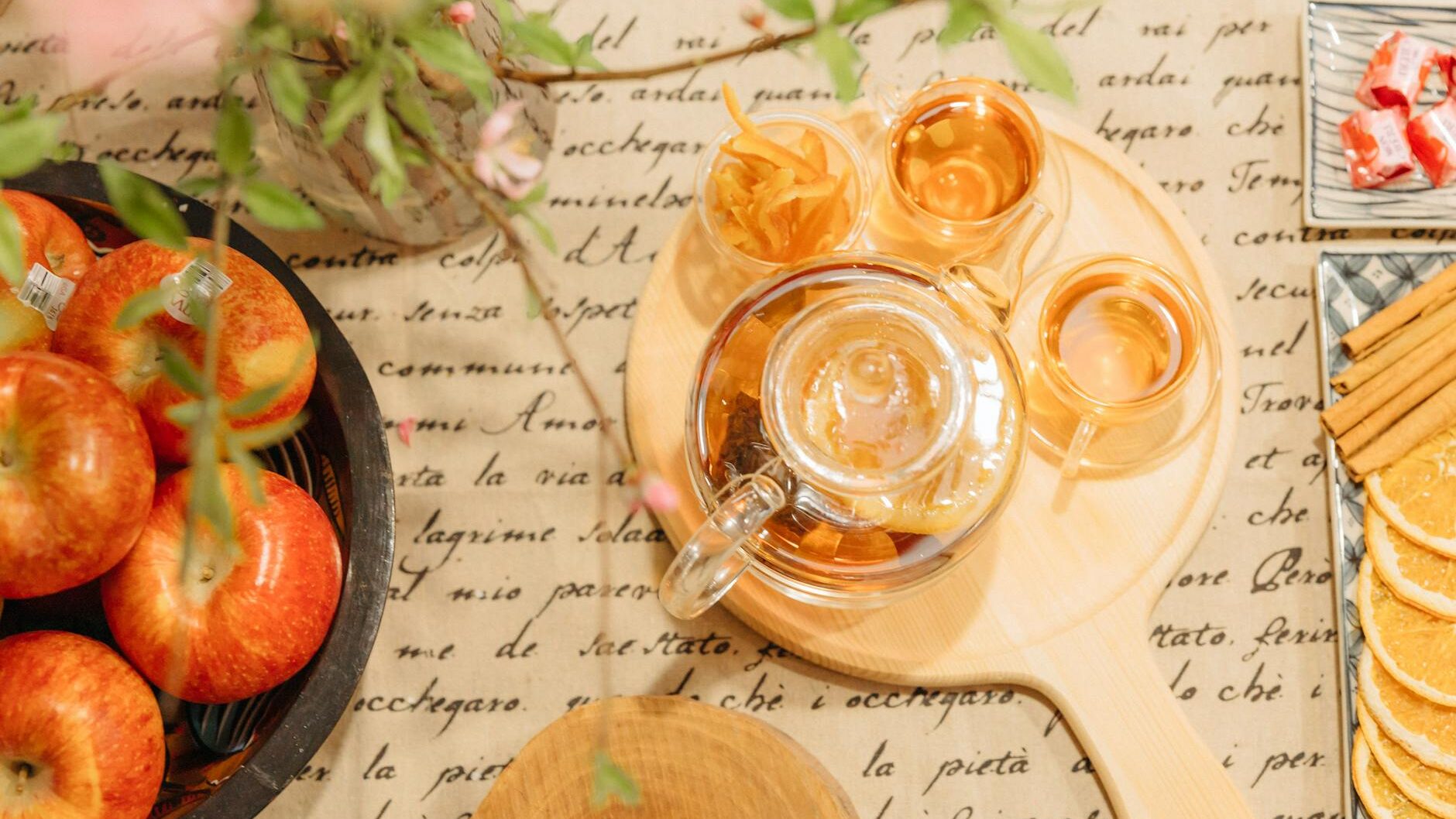 tea set on a wooden tray
