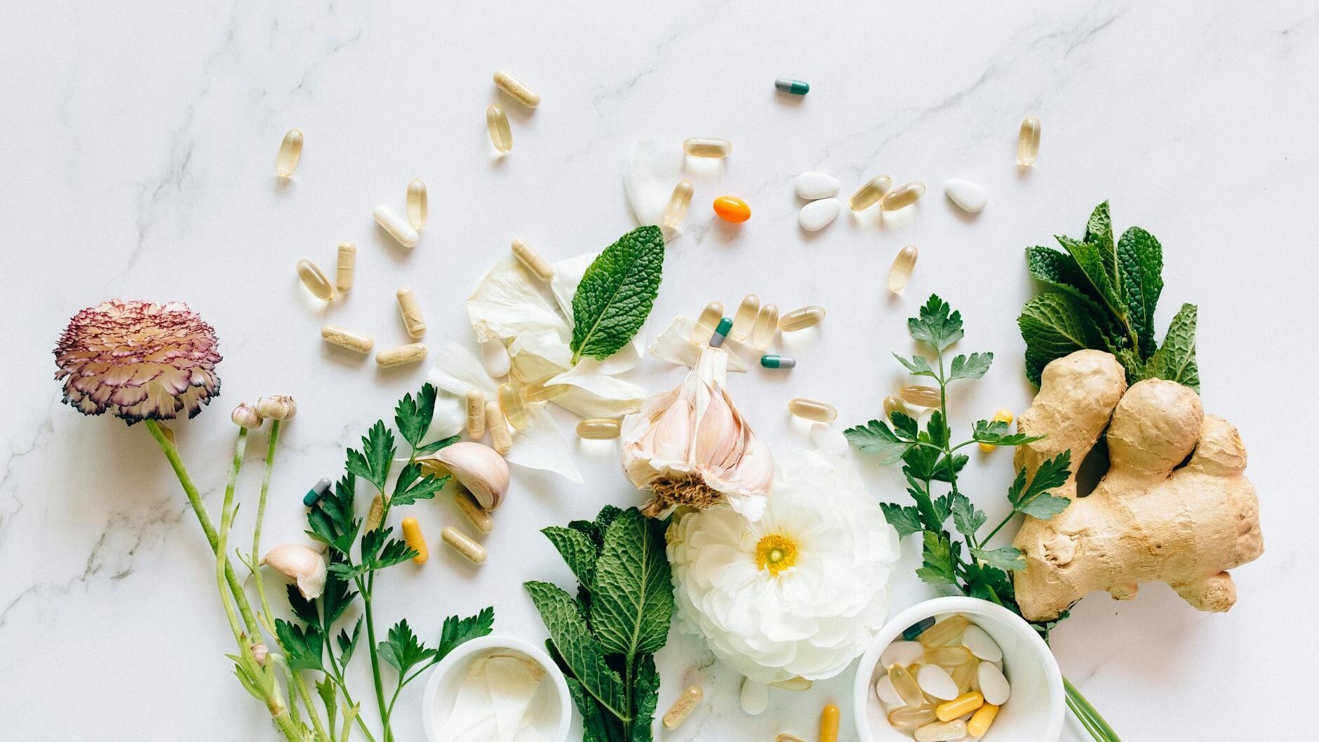flat lay photo of alternative medicines